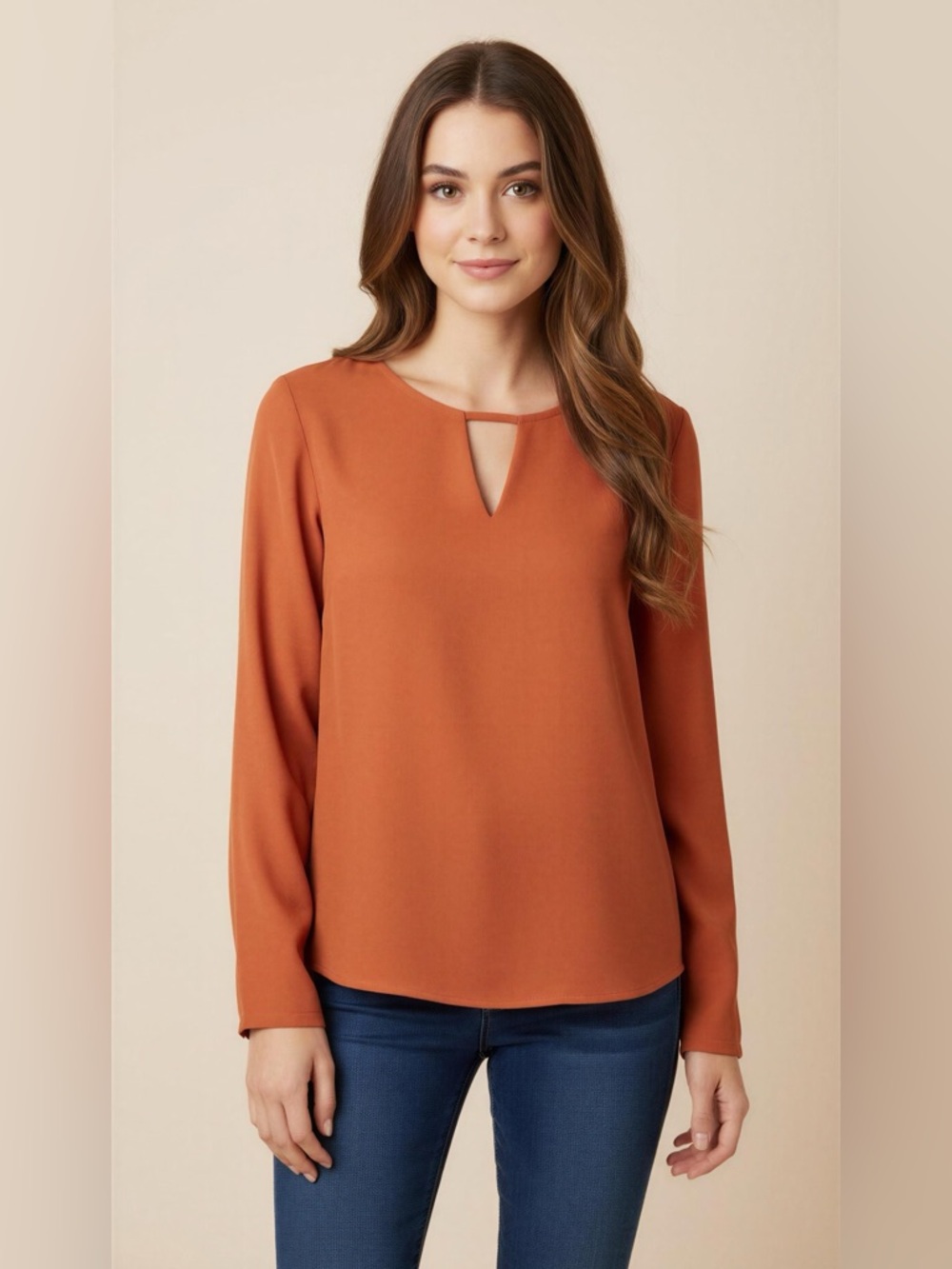 Forever 21 Terracotta Long Sleeve Blouse with Keyhole Size L